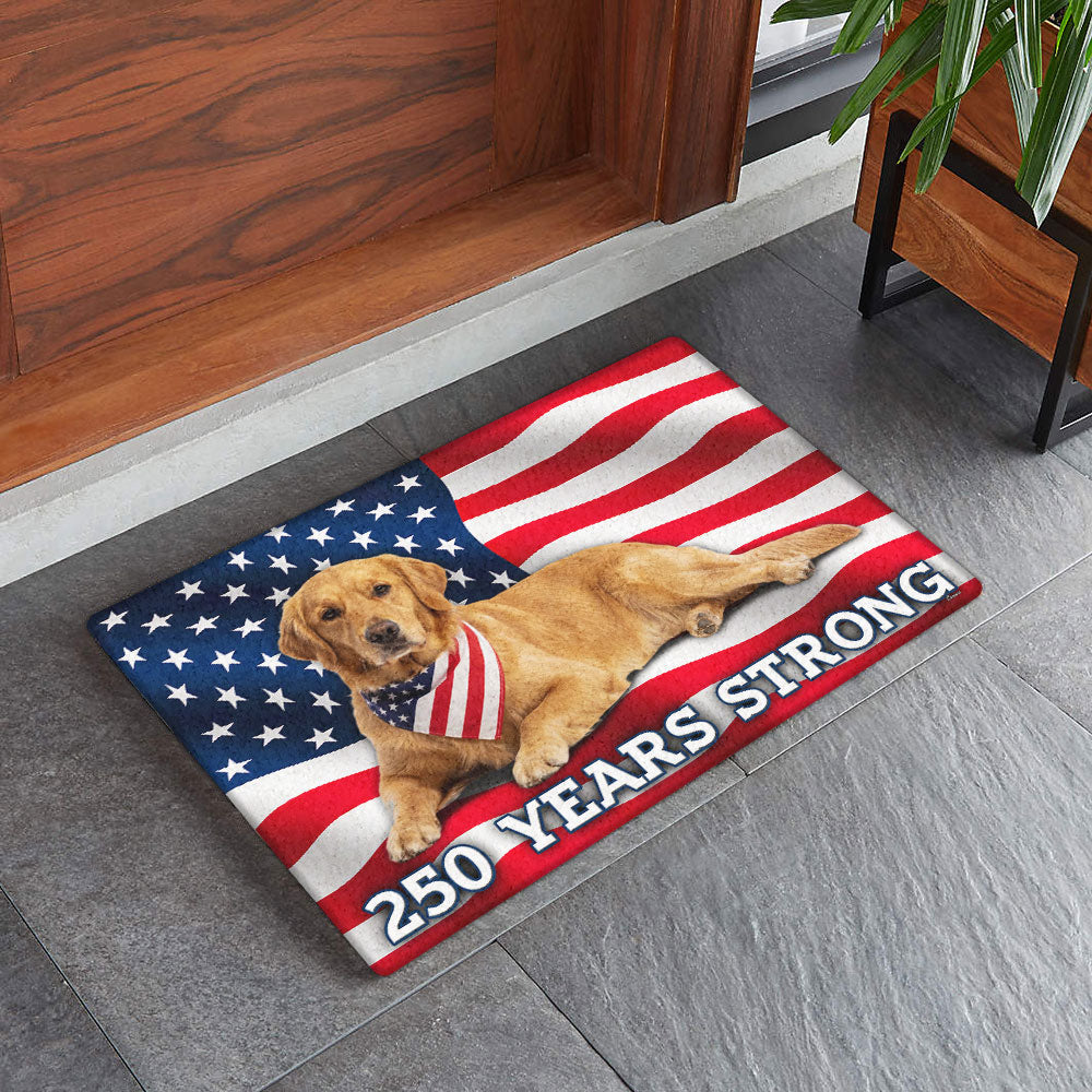 250 Years Strong Patriotic Golden Retriever American Flag Doormat