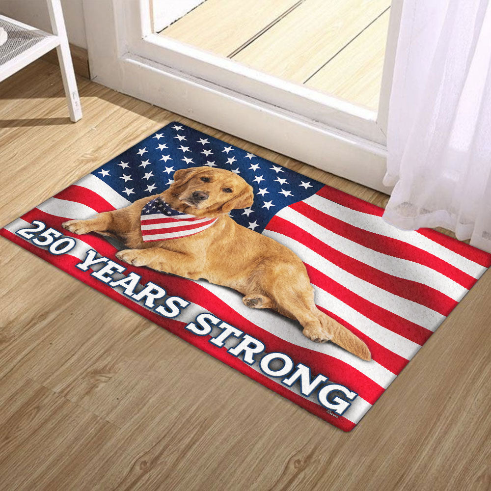 250 Years Strong Patriotic Golden Retriever American Flag Doormat
