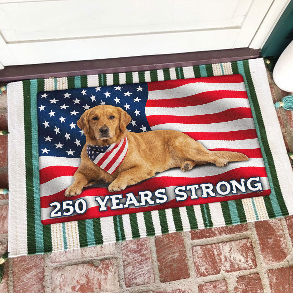 250 Years Strong Patriotic Golden Retriever American Flag Doormat