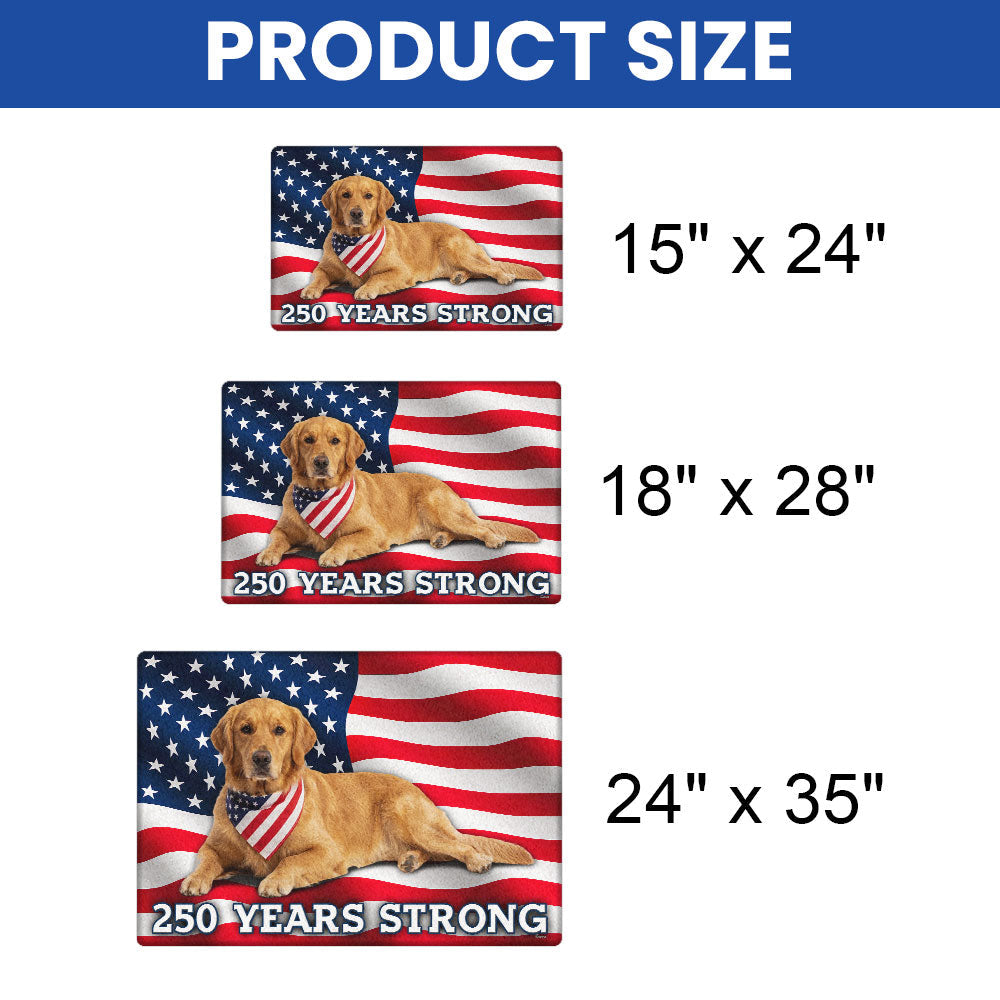 250 Years Strong Patriotic Golden Retriever American Flag Doormat