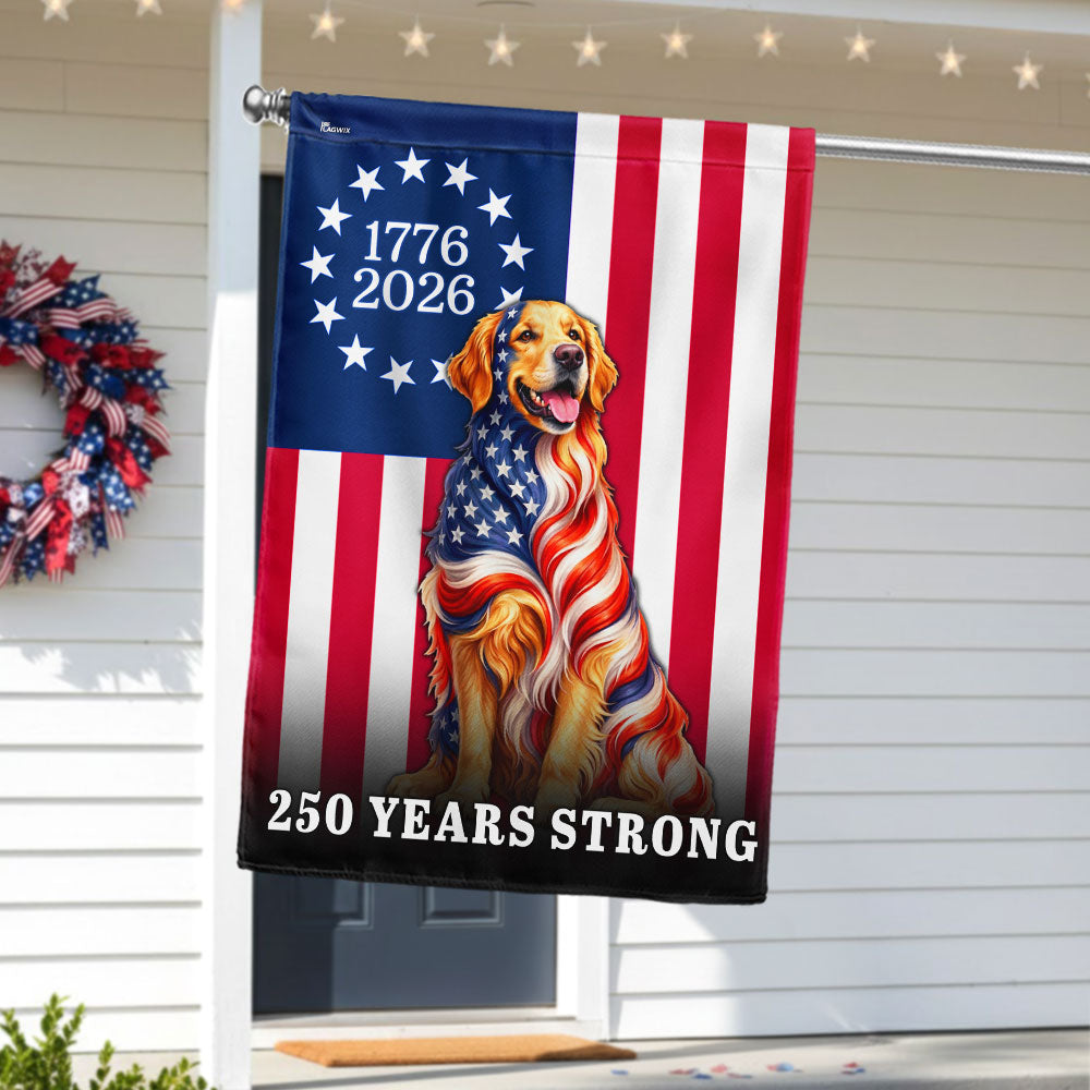 Dog American Flag, 250 Years Strong Golden Retriever US Flag