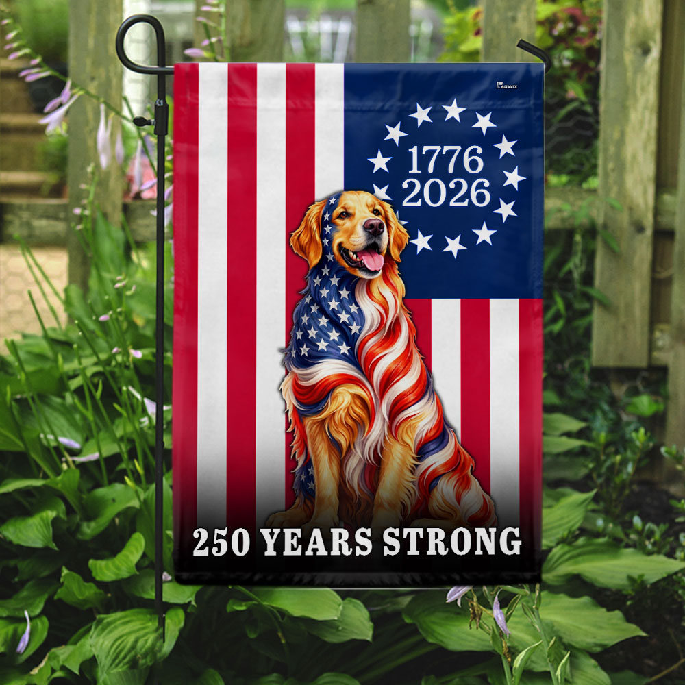 Dog American Flag, 250 Years Strong Golden Retriever US Flag