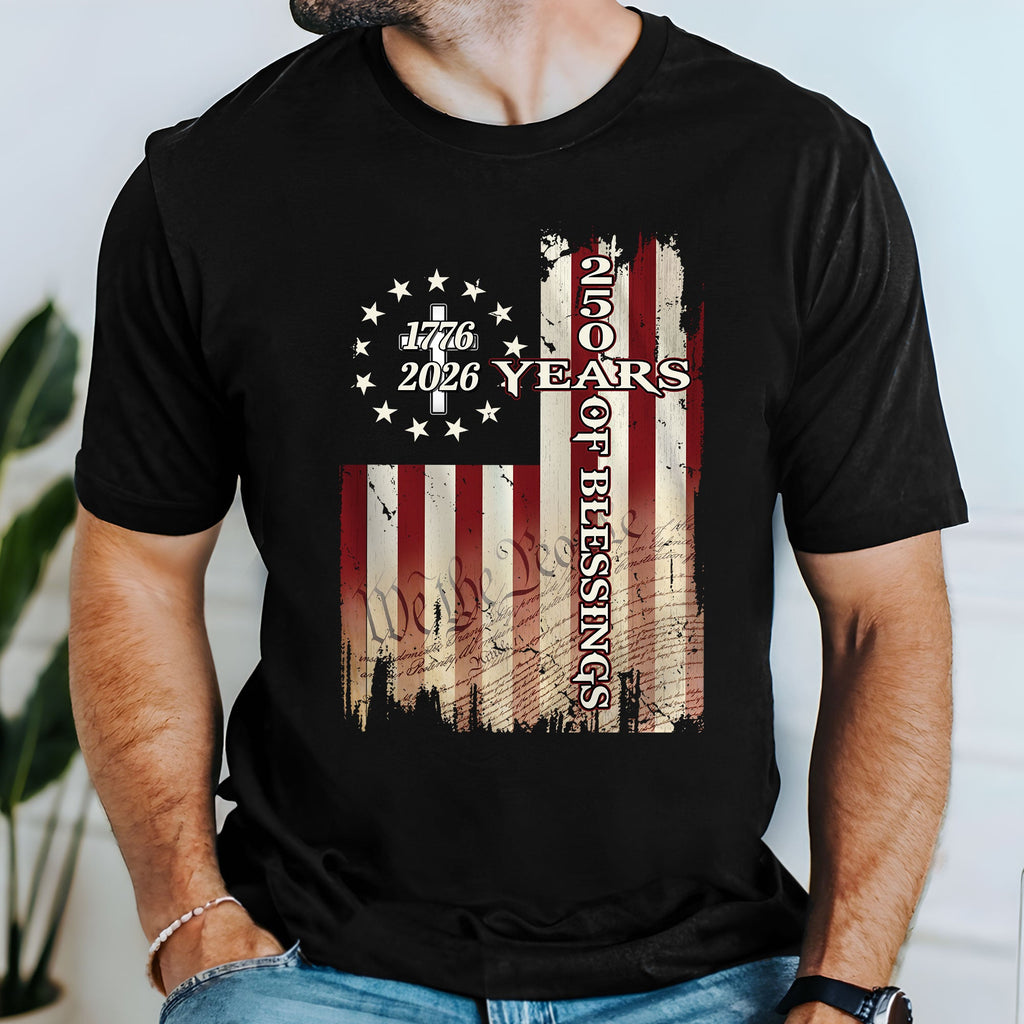 250 Years of Blessings Shirt, 1776 2026 Christian Cross T-shirt