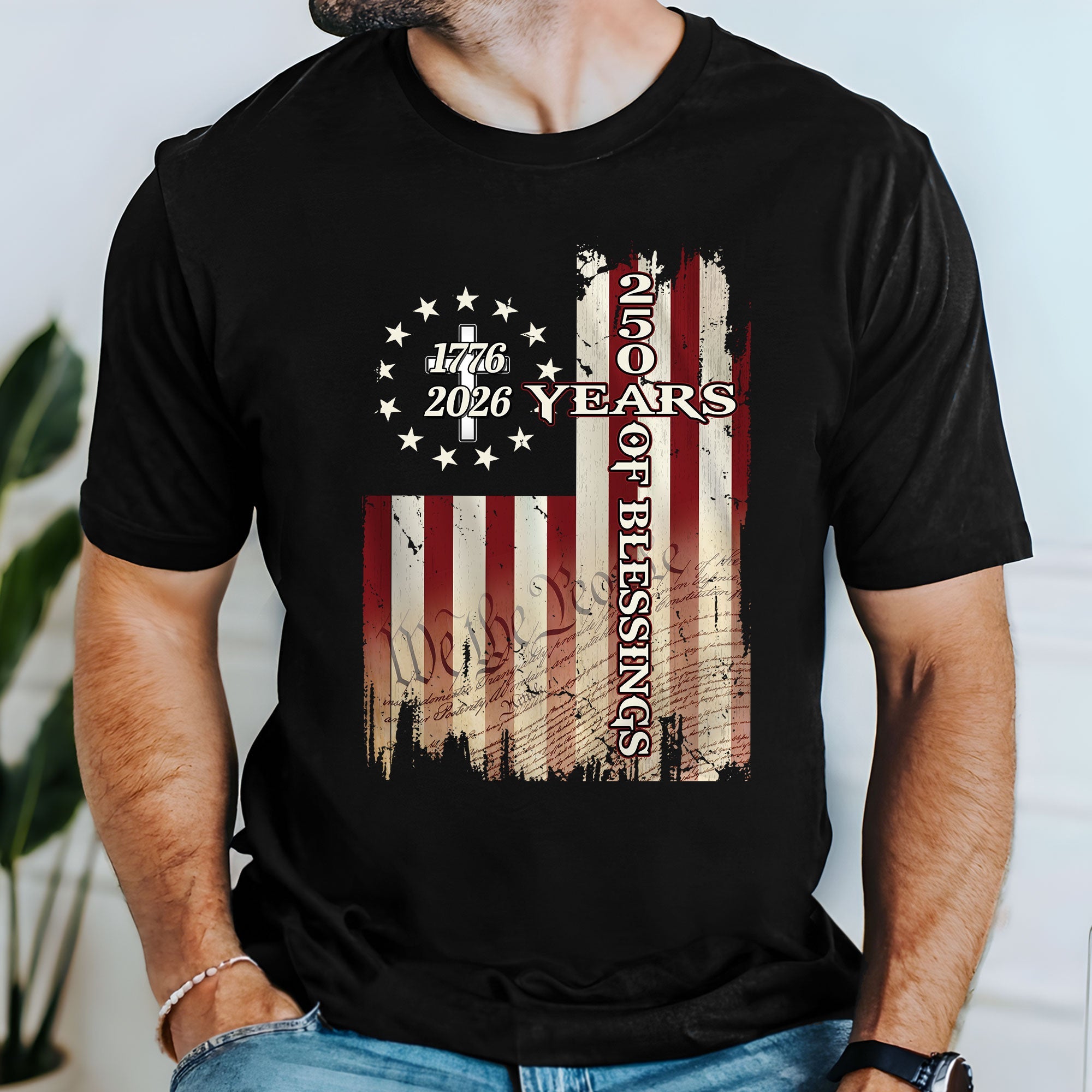 250 Years of Blessings Shirt, 1776 2026 Christian Cross T-shirt