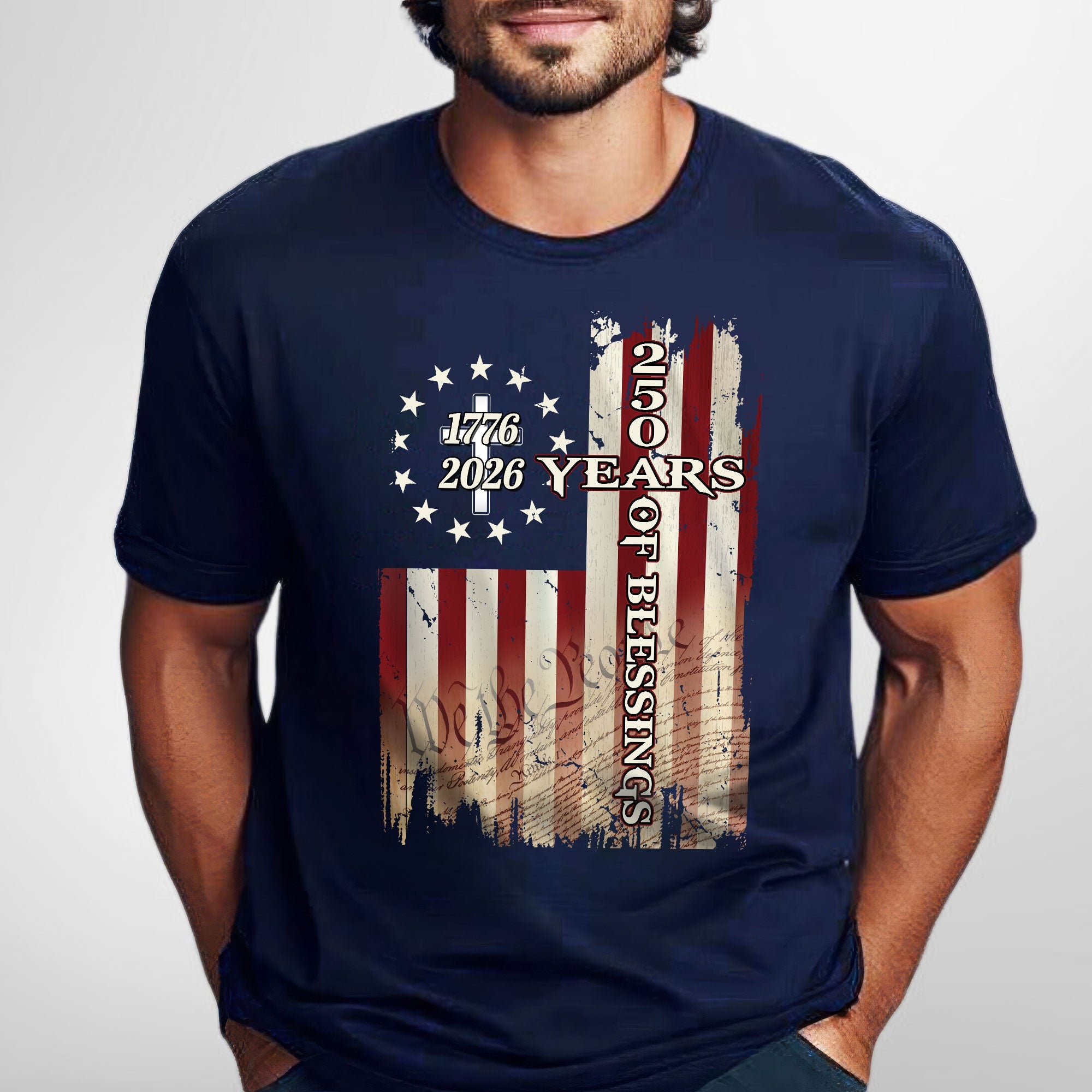 250 Years of Blessings Shirt, 1776 2026 Christian Cross T-shirt