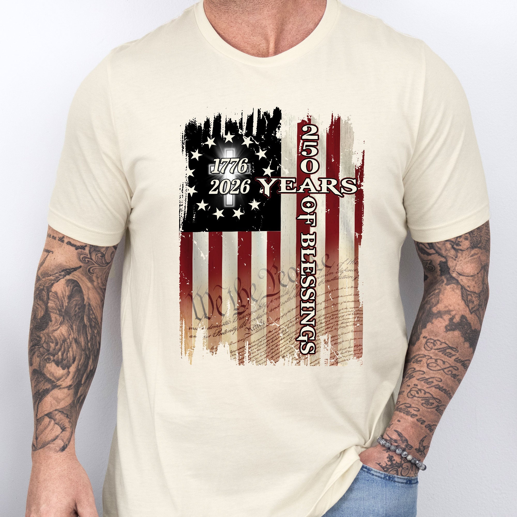 250 Years of Blessings Shirt, 1776 2026 Christian Cross T-shirt
