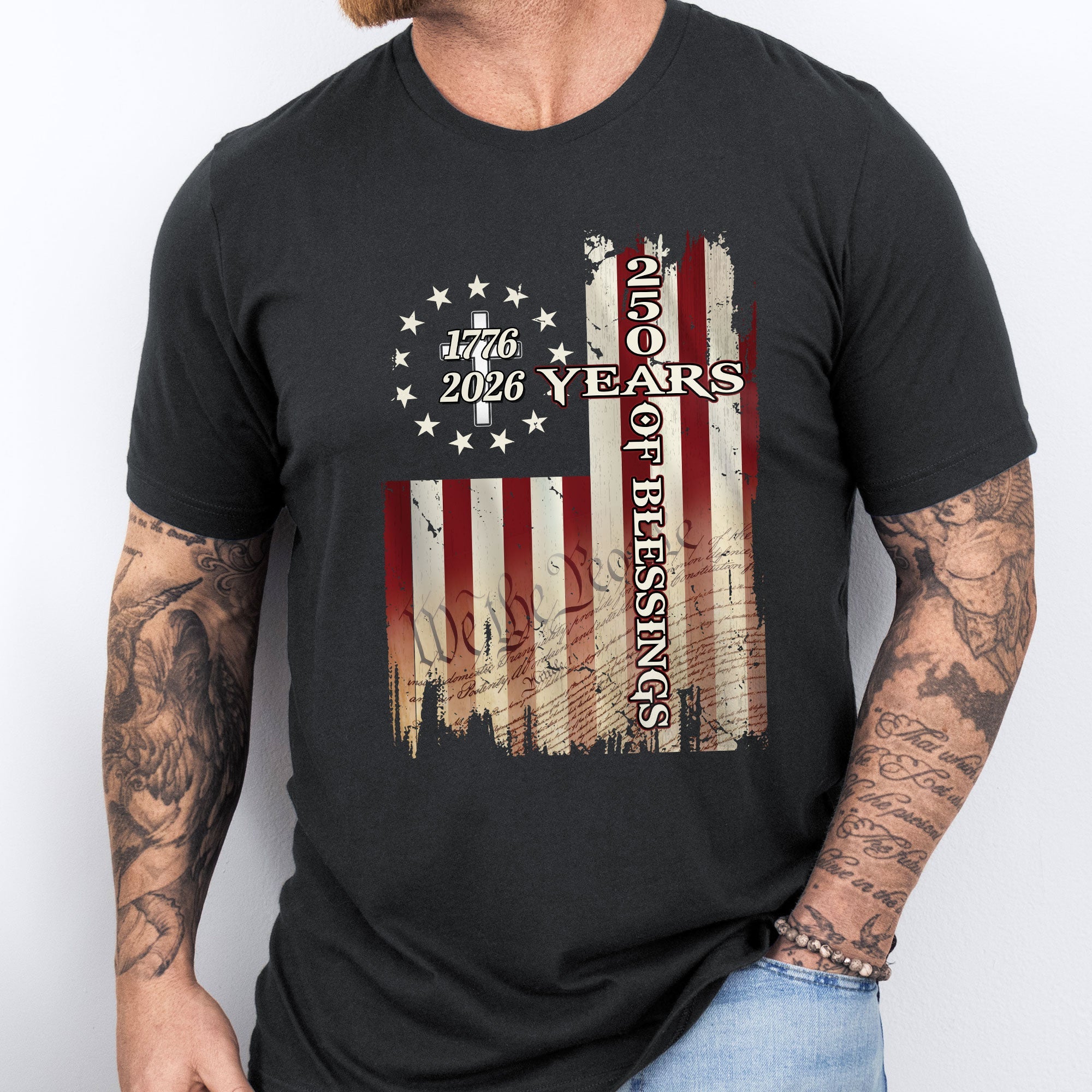 250 Years of Blessings Shirt, 1776 2026 Christian Cross T-shirt