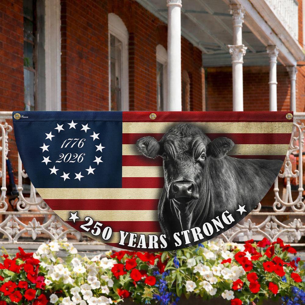 Black Angus Cattle American Flag, 250 Years Strong Cow Farmer Fan Flag