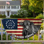 Black Angus Cattle American Flag, 250 Years Strong Cow Farmer Fan Flag