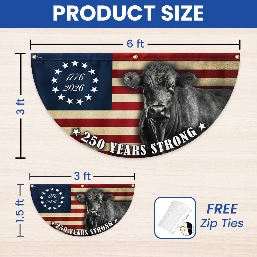 Black Angus Cattle American Flag, 250 Years Strong Cow Farmer Fan Flag