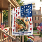 Bass Fish American Flag, 250 Years Reeling in Freedom US Flag