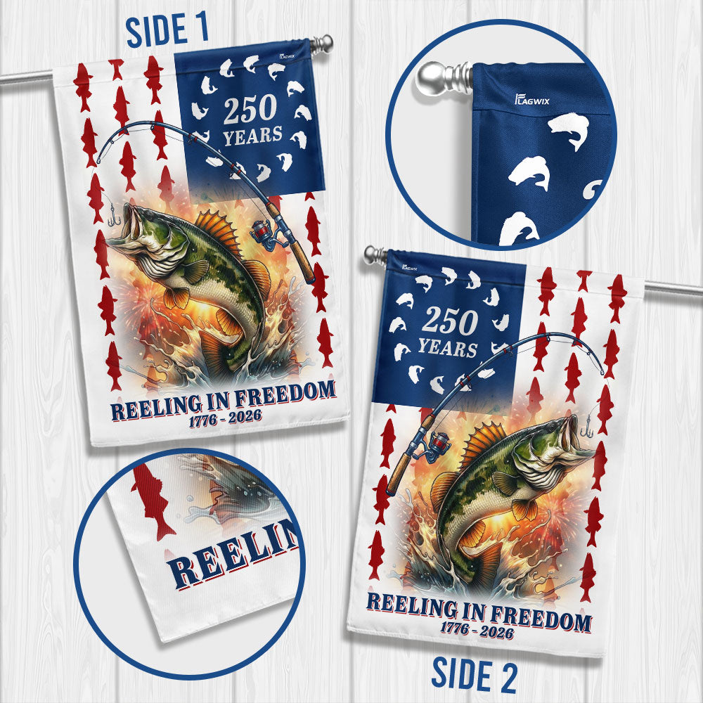 Bass Fish American Flag, 250 Years Reeling in Freedom US Flag