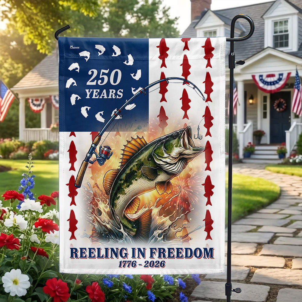Bass Fish American Flag, 250 Years Reeling in Freedom US Flag