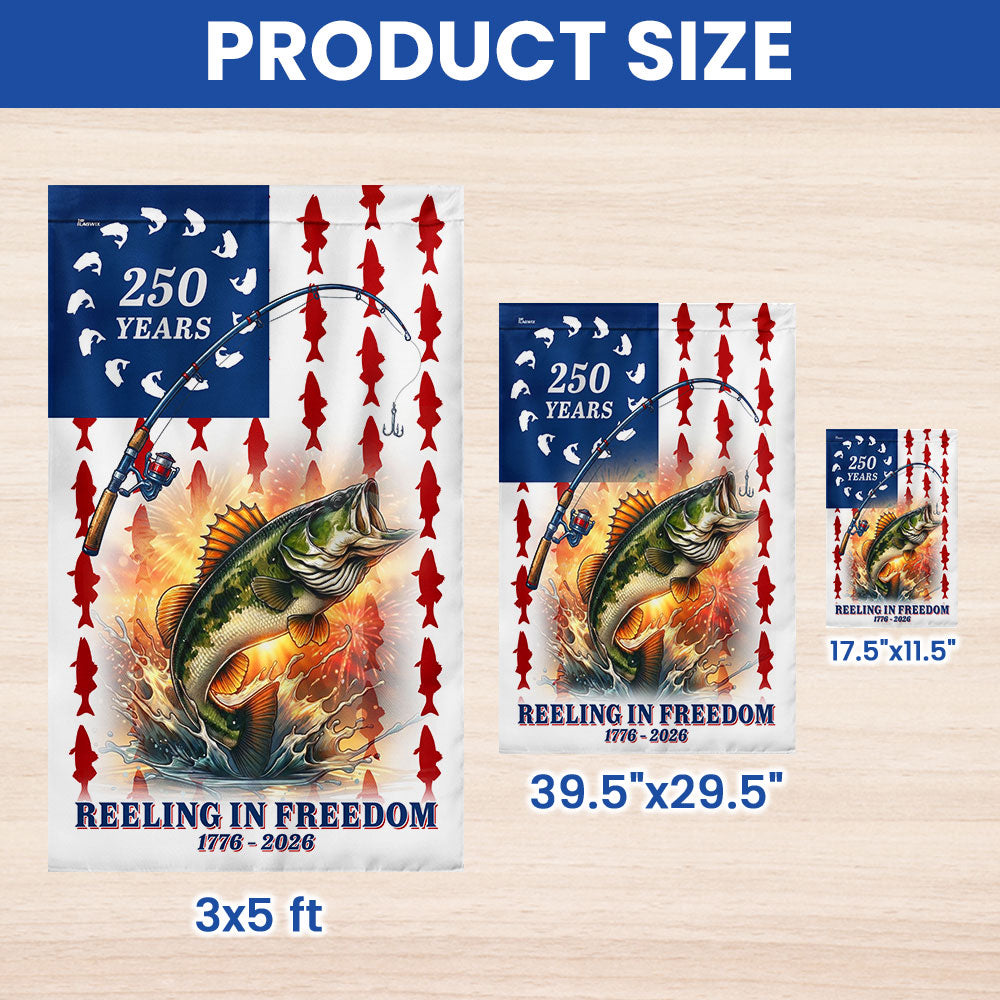 Bass Fish American Flag, 250 Years Reeling in Freedom US Flag