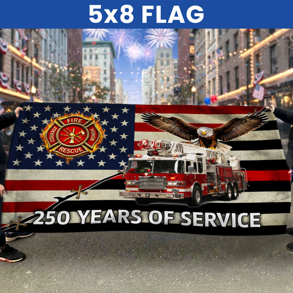 Firefighter Flag, 250 Years of Service Fire Truck Firefighter Grommet Flag