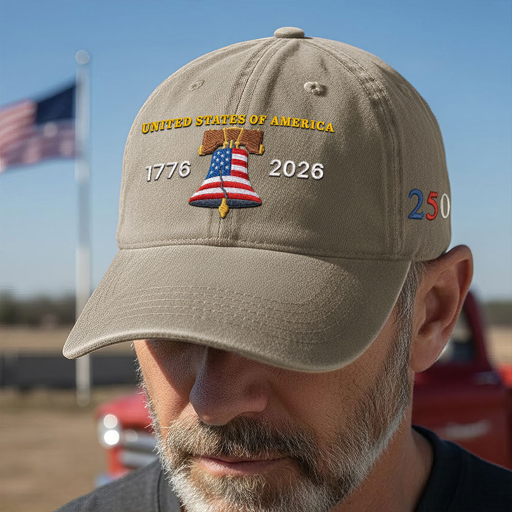 United States of America Washed Cap 1776 2026 Liberty Bell Embroidered Cap