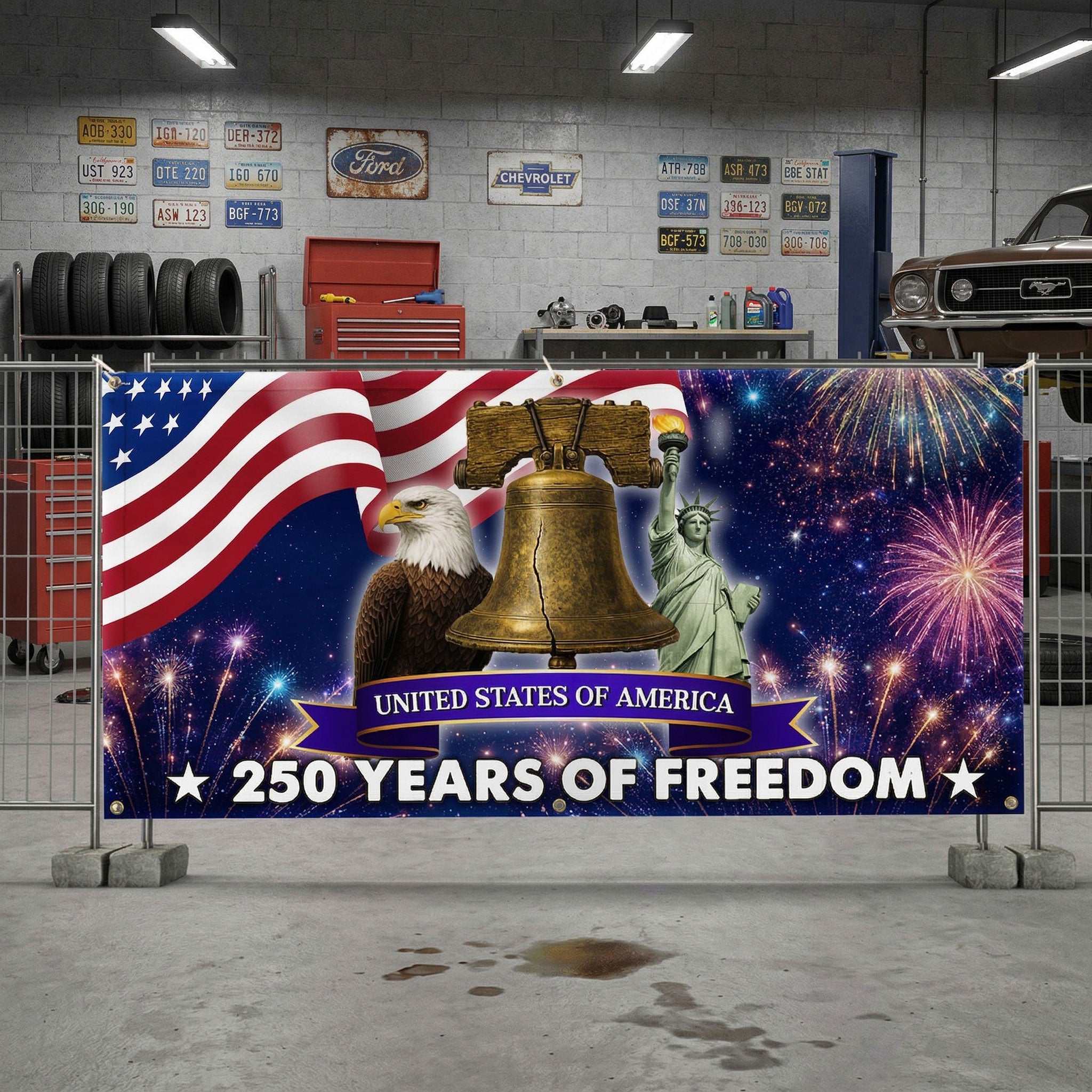 250 Years of Freedom Fence Banner, 4th of July Patriotic Decoration