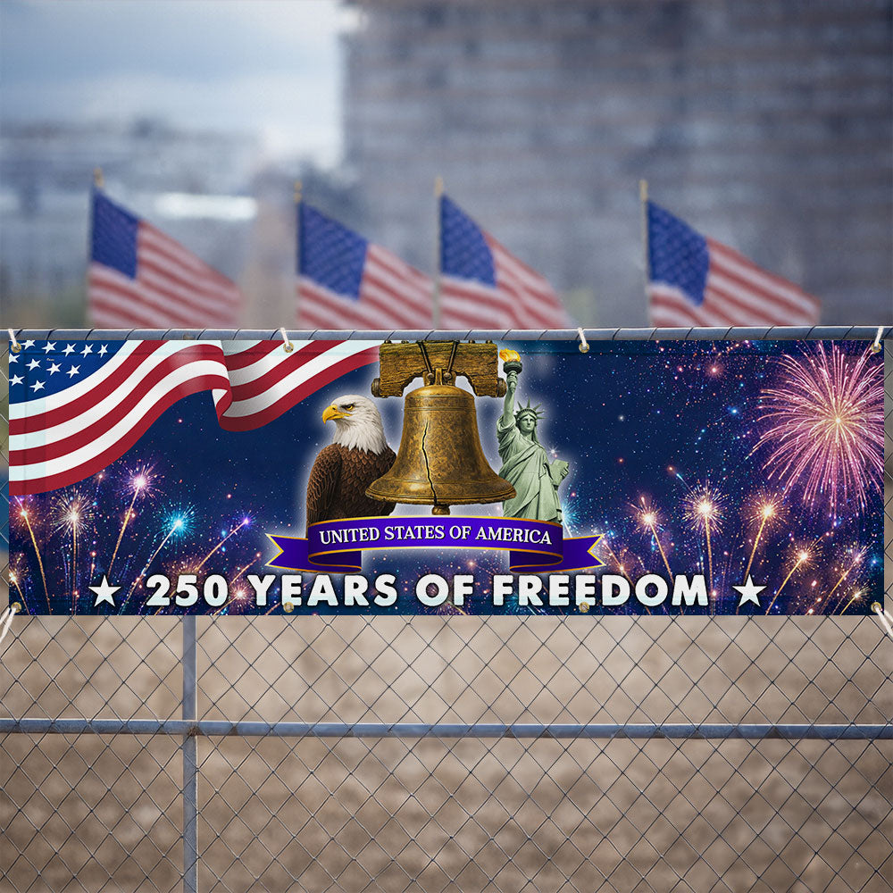250 Years of Freedom Fence Banner, 4th of July Patriotic Decoration