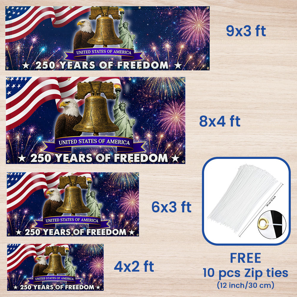 250 Years of Freedom Fence Banner, 4th of July Patriotic Decoration