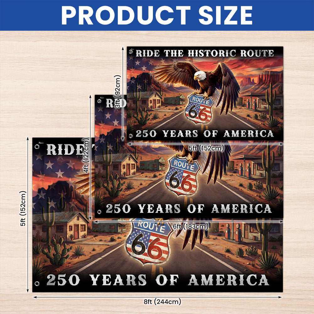 Route 66 Flag, 250 Years of America Ride the Historic Route Grommet Flag