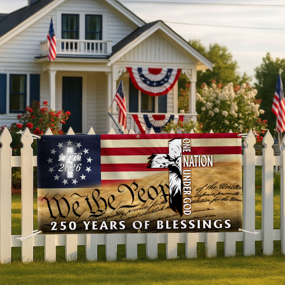 250 Years of Blessings Fence Banner, 1776 2026 Patriotic Eagle Cross Decor