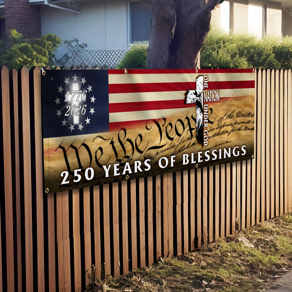 250 Years of Blessings Fence Banner, 1776 2026 Patriotic Eagle Cross Decor
