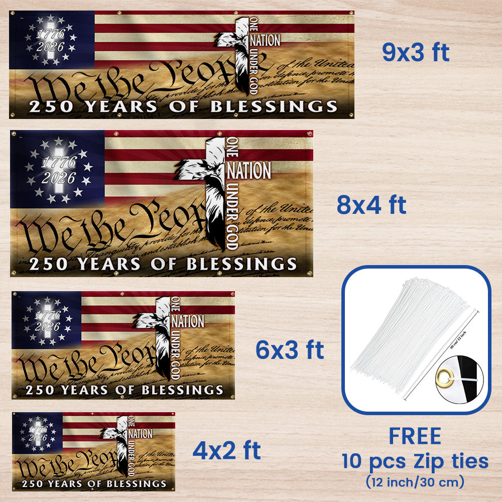 250 Years of Blessings Fence Banner, 1776 2026 Patriotic Eagle Cross Decor