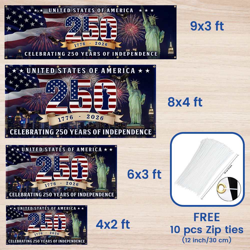 250th Anniversary Flag, 1776 2026 United States of America Fence Banner