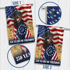 250 Years of Freedom Flag, Rottweiler Dog Wrapped in Glory US Flag