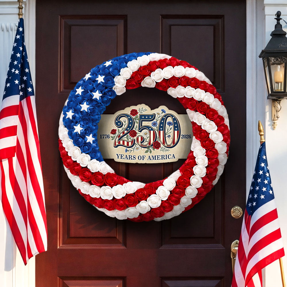 250 Years of America Rose Wreath, 1776 2026 Patriotic Front Door Decor