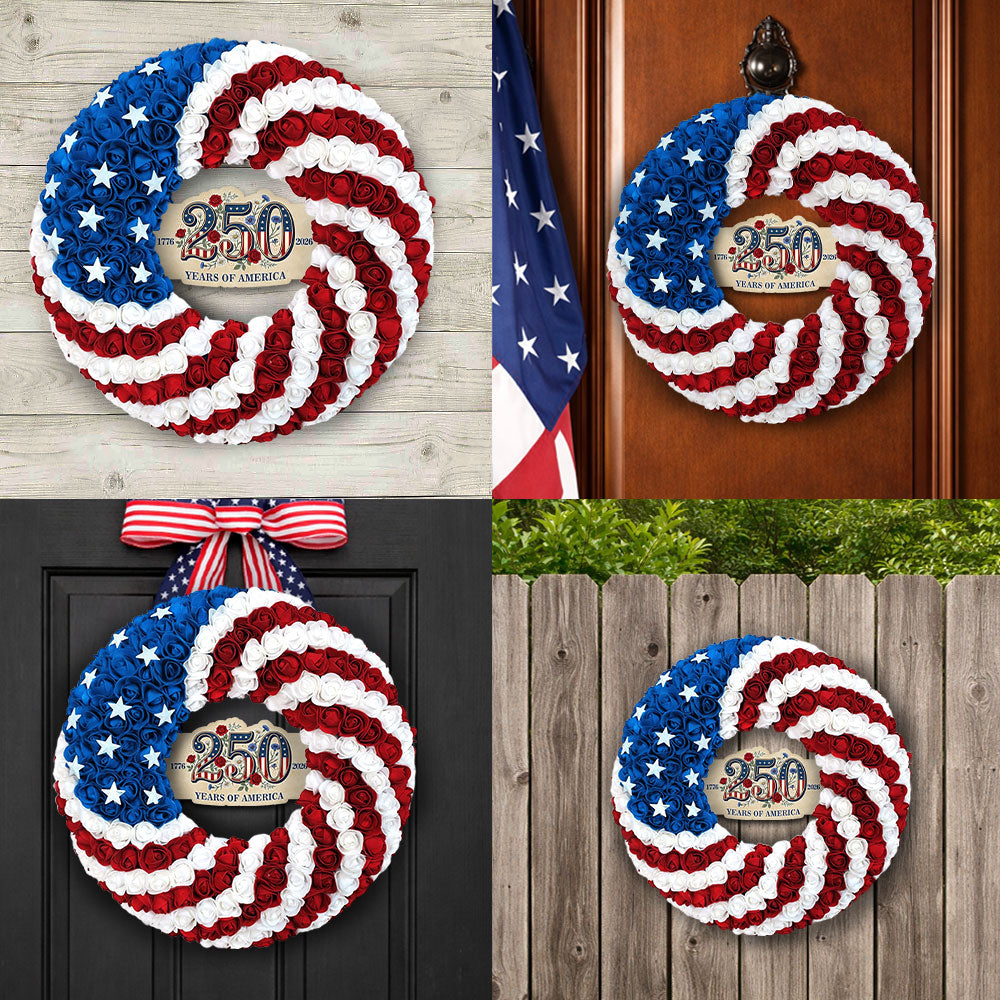 250 Years of America Rose Wreath, 1776 2026 Patriotic Front Door Decor