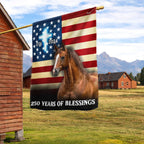 Horse American Flag, 250 Years of Blessings Christian Cross US Flag
