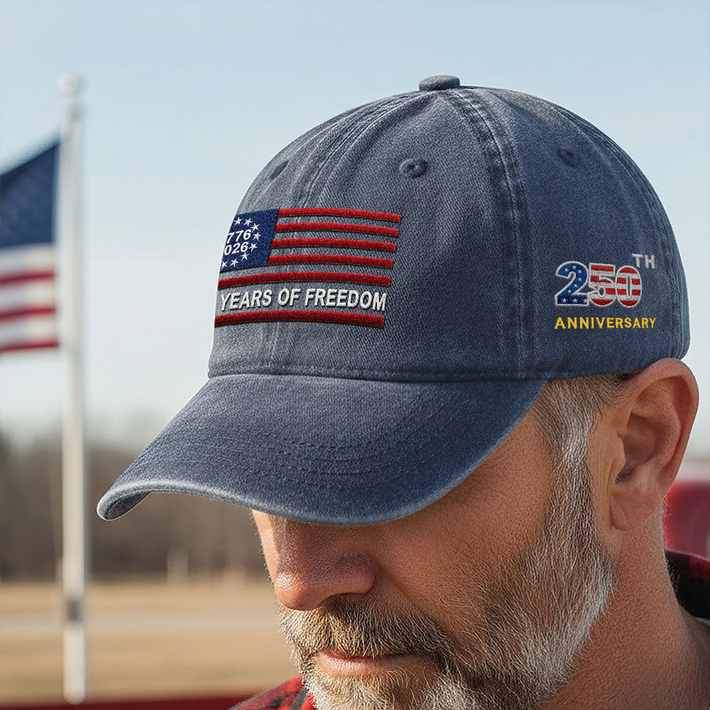 250th Anniversary Washed Cap with Embroidered Betsy Ross American Flag