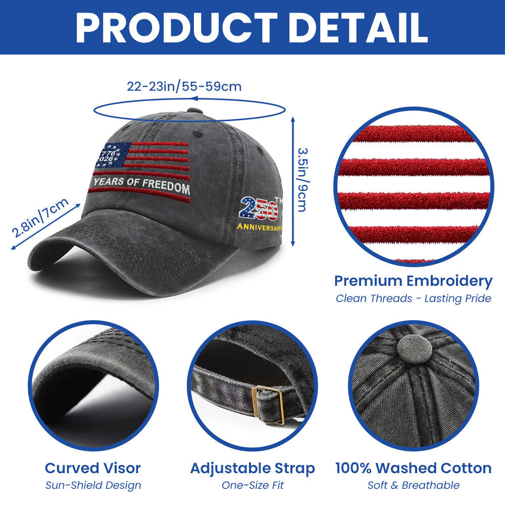 250th Anniversary Washed Cap with Embroidered Betsy Ross American Flag