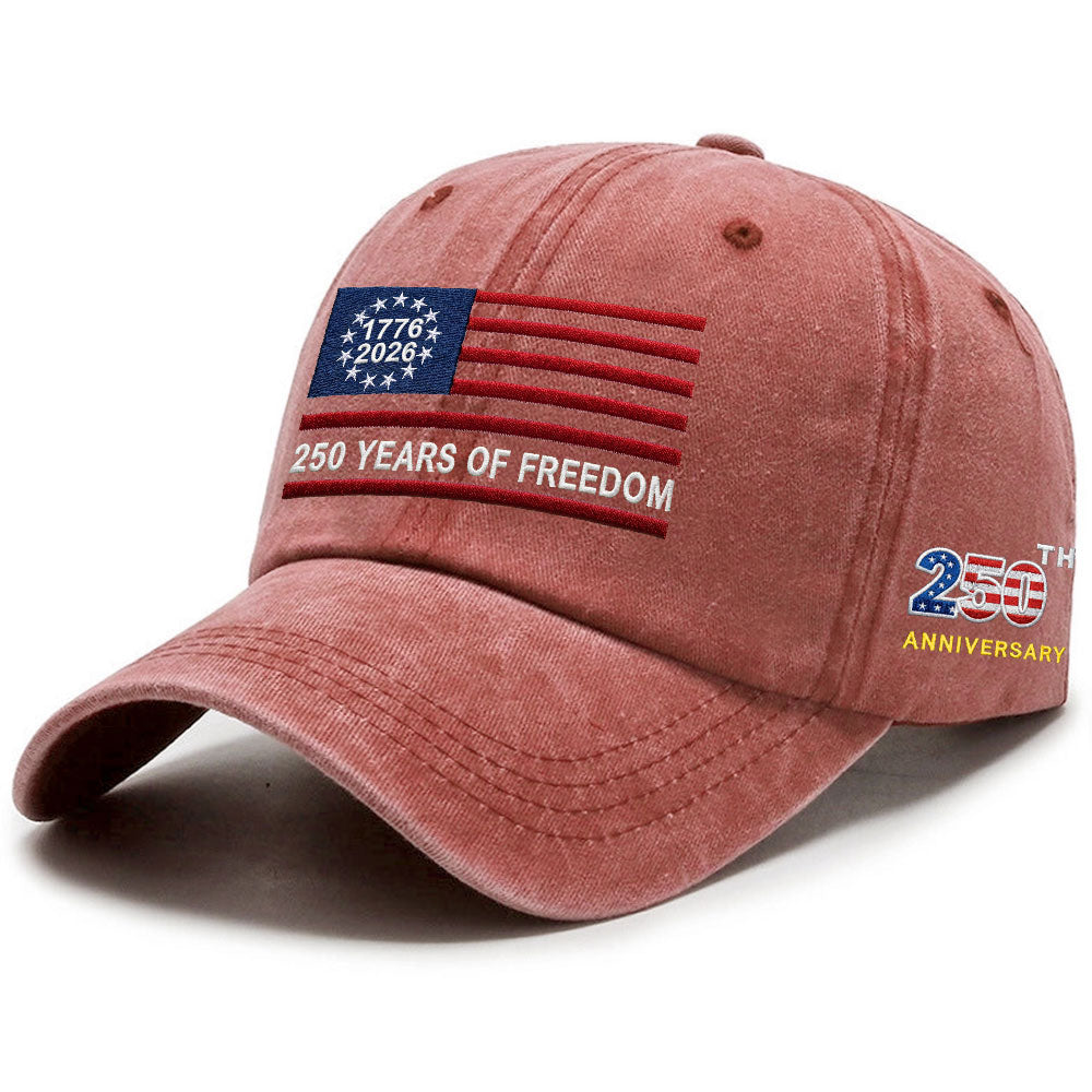 250th Anniversary Washed Cap with Embroidered Betsy Ross American Flag