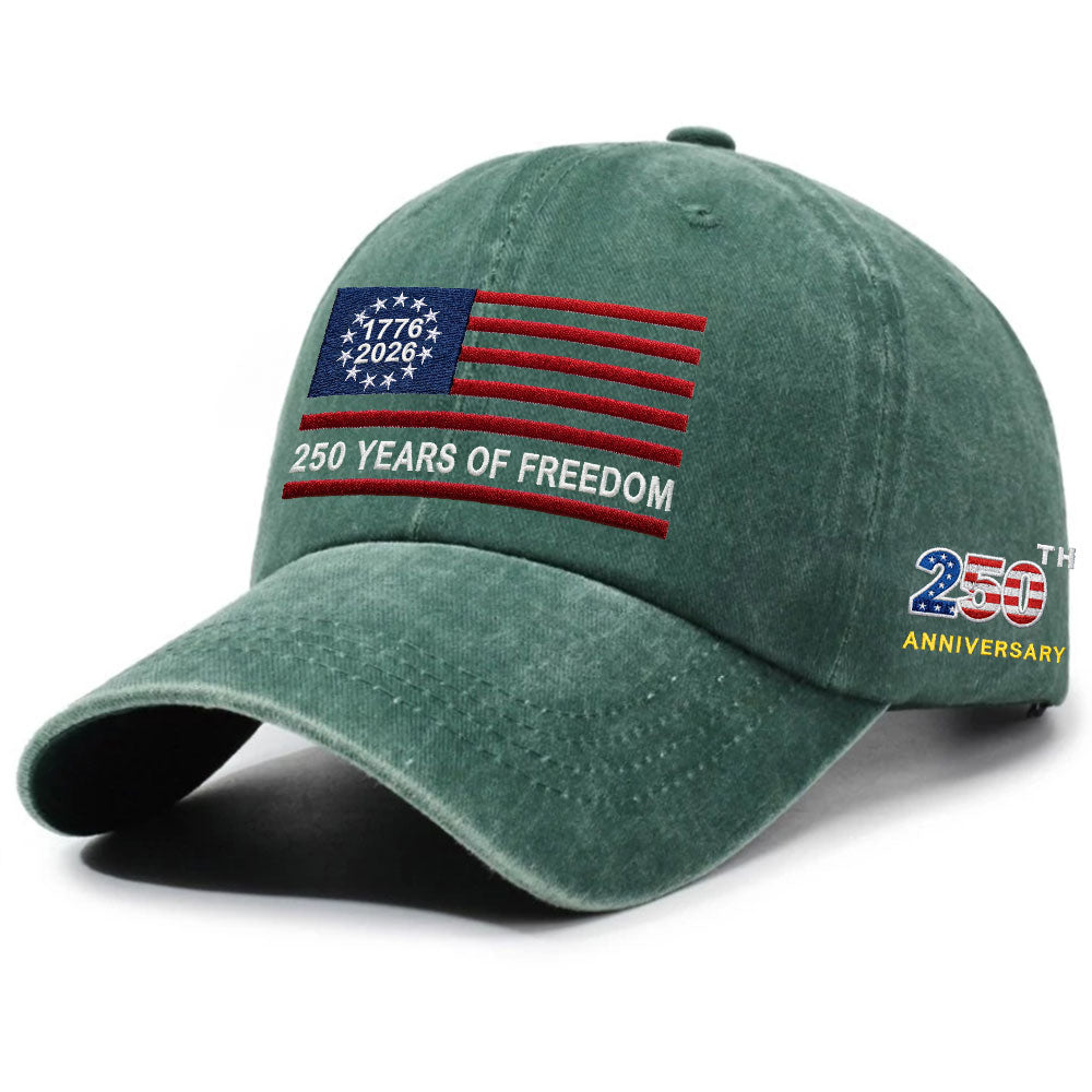 250th Anniversary Washed Cap with Embroidered Betsy Ross American Flag
