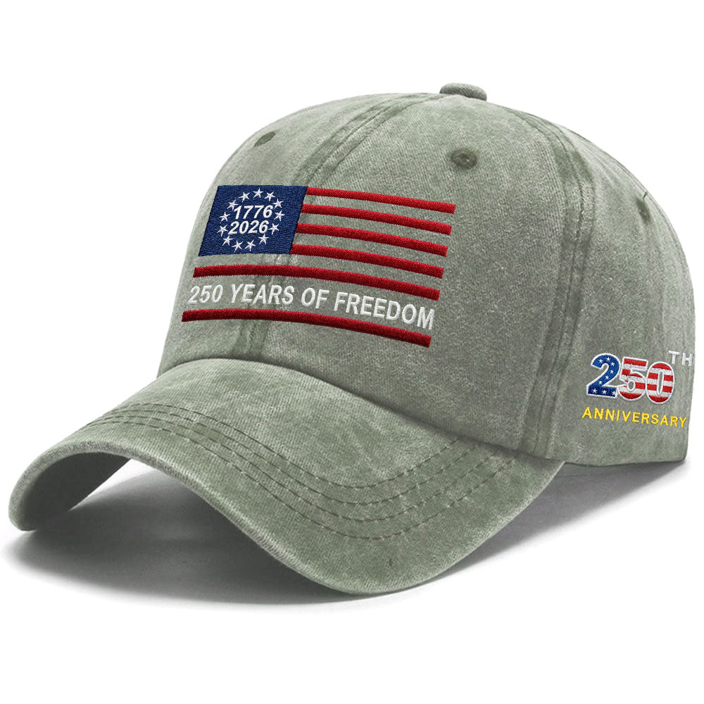 250th Anniversary Washed Cap with Embroidered Betsy Ross American Flag