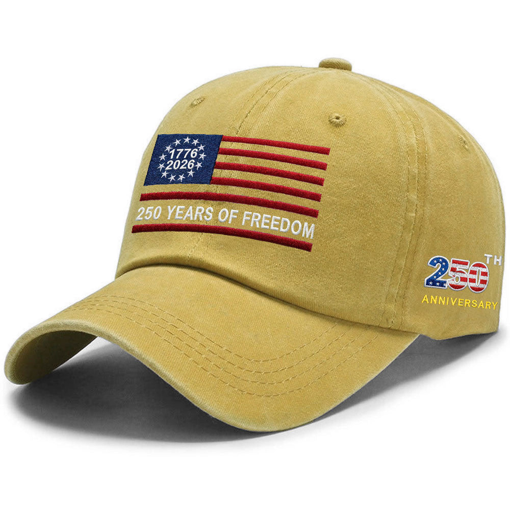 250th Anniversary Washed Cap with Embroidered Betsy Ross American Flag