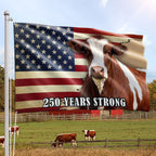 250 Years Strong Pinzgauer Cattle American Grommet Flag for Farmhouse Patriotic Decor