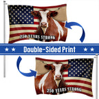 250 Years Strong Pinzgauer Cattle American Grommet Flag for Farmhouse Patriotic Decor