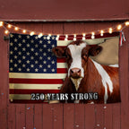 250 Years Strong Pinzgauer Cattle American Grommet Flag for Farmhouse Patriotic Decor