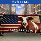 250 Years Strong Pinzgauer Cattle American Grommet Flag for Farmhouse Patriotic Decor