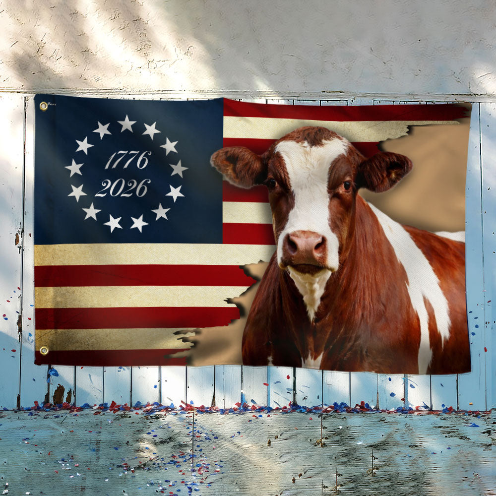Pinzgauer Cattle Flag, 1776 2026 Proud Cow Farmer Farm Life Grommet Flag