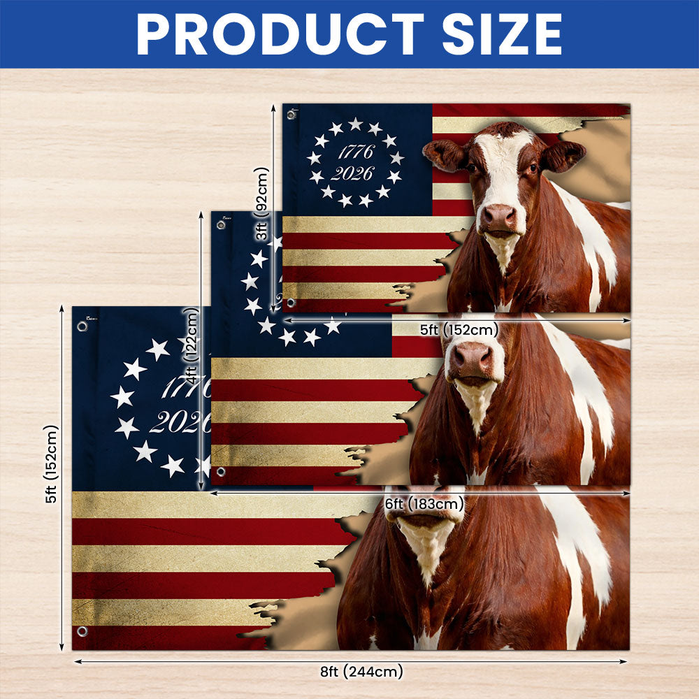 Pinzgauer Cattle Flag, 1776 2026 Proud Cow Farmer Farm Life Grommet Flag