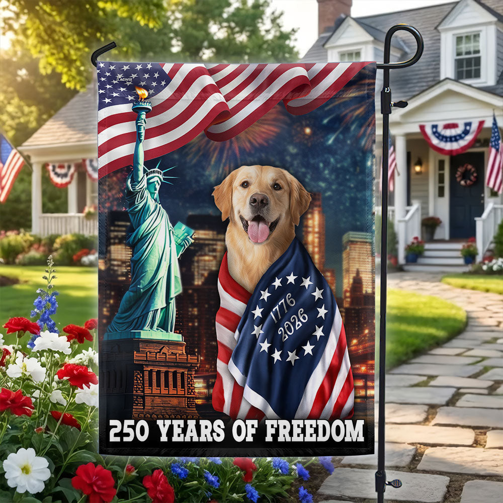 250 Years of Freedom Flag, Golden Retriever Wrapped in Glory Decor