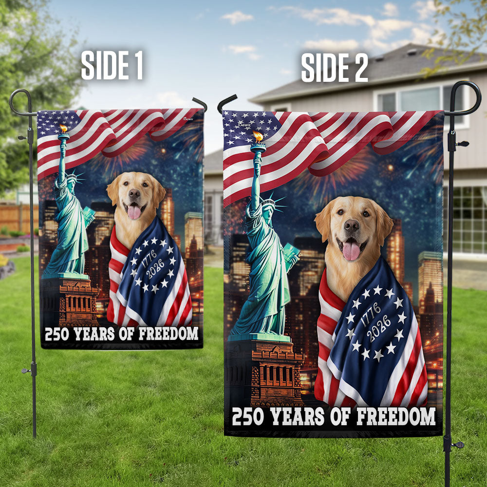 250 Years of Freedom Flag, Golden Retriever Wrapped in Glory Decor