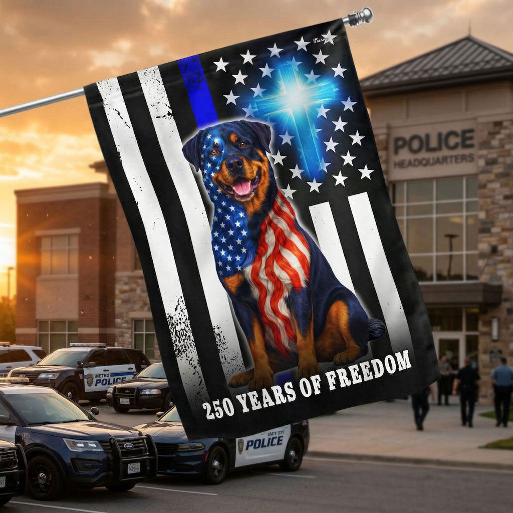 Rottweiler American Flag, 250 Years of Freedom Christian Thin Blue Line Decor