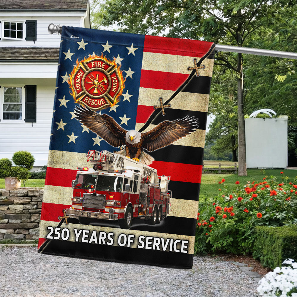 Firefighter Flag, 250 Years of Service Fire Truck Firefighter US Flag