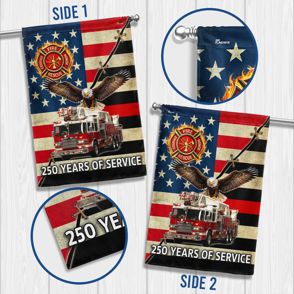 Firefighter Flag, 250 Years of Service Fire Truck Firefighter US Flag