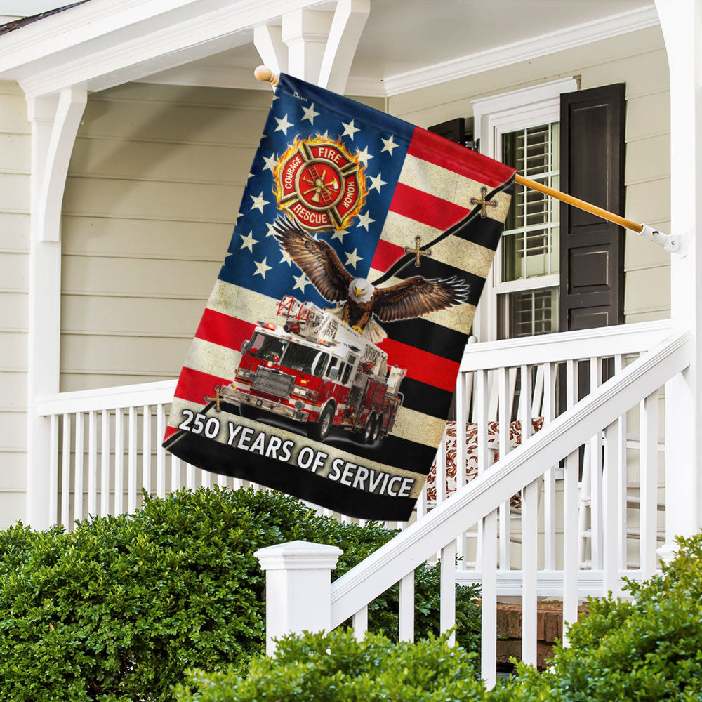 Firefighter Flag, 250 Years of Service Fire Truck Firefighter US Flag